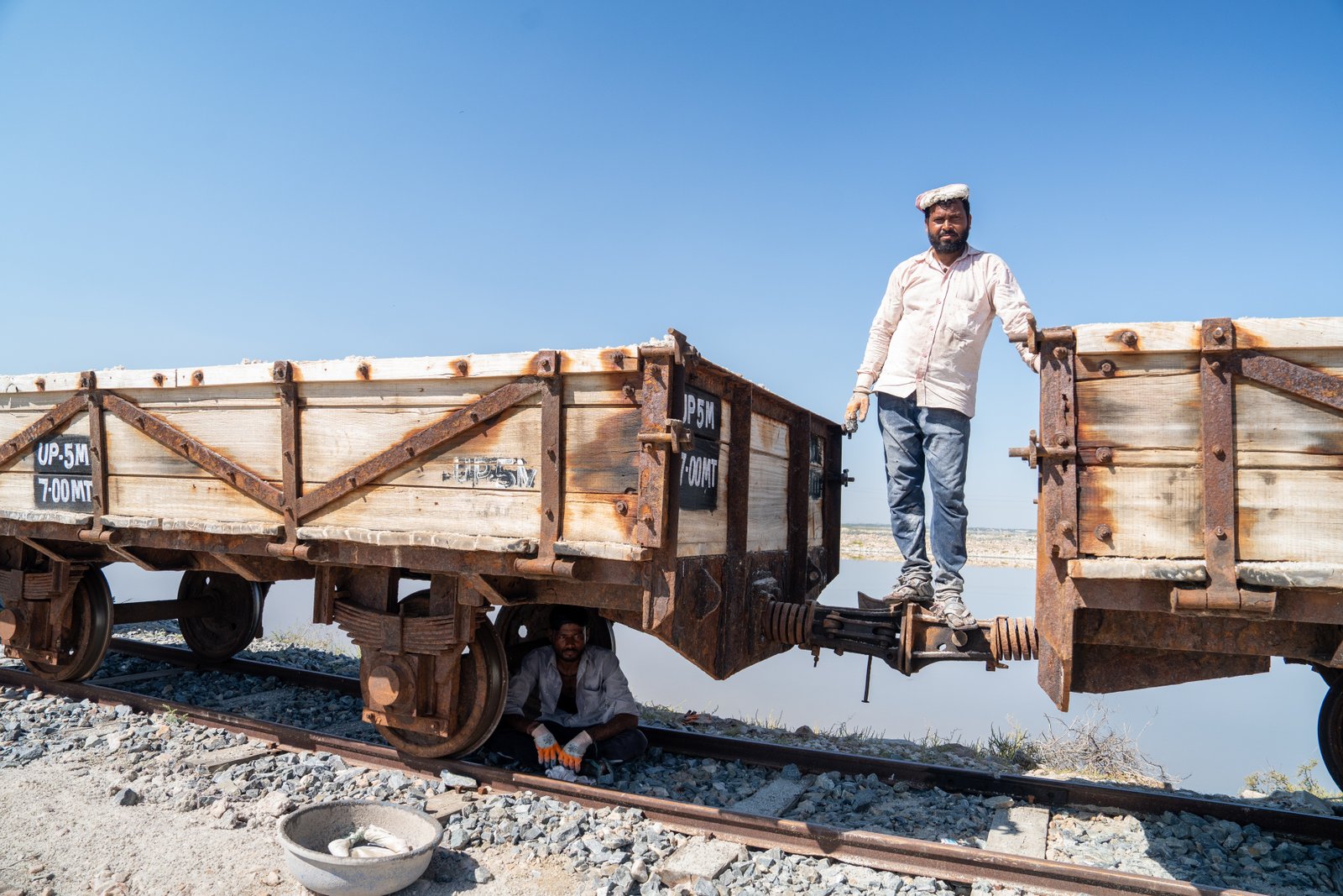 Hand-harvesting salt crystals
