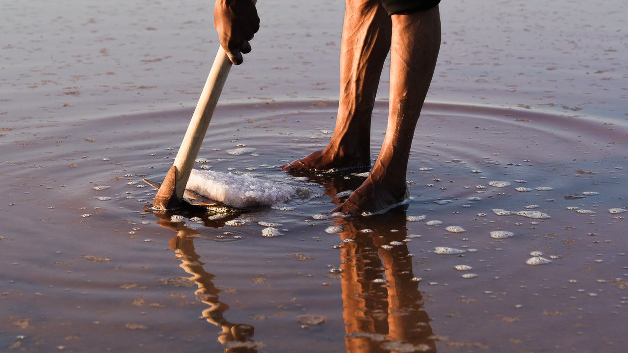 Pink salt crystals forming